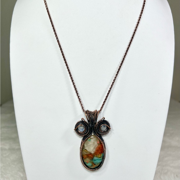 Oyster Turquoise Moonstone Copper Vintage Style Pendant ONLY - Picture 2 of 8